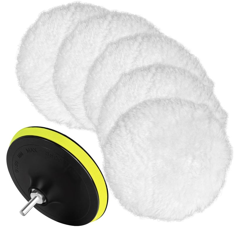 Quadafy 7 Piece 6 Inch Wool Buffing Pad, Drill Buffer Connecting M12 Drill Adapter, Buffing Pads, for Car Polishing and Waxing, Painting Tabletops, Old Leather Sofas, Tile Polishing - Image 1